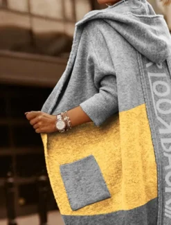 Women's Sweater Cardigan Casual Soft Letter Ribbed Hooded Pocket Knitted Long Sleeve Long Tops Knit Outdoor Daily Weekend White Yellow Fall Winter