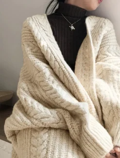 Women's Sweater Cardigan Casual Soft Pure Color Cable Open Front Knitted Long Sleeve Long Tops Knit Outdoor Daily Weekend Blue Apricot Fall Winter