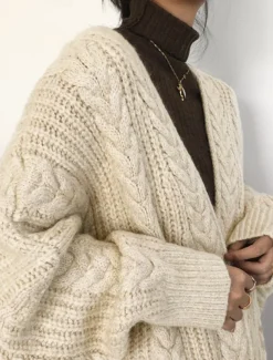 Women's Sweater Cardigan Casual Soft Pure Color Cable Open Front Knitted Long Sleeve Long Tops Knit Outdoor Daily Weekend Blue Apricot Fall Winter