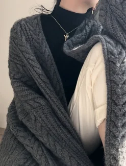 Women's Sweater Cardigan Casual Soft Pure Color Cable Open Front Knitted Long Sleeve Long Tops Knit Outdoor Daily Weekend Blue Apricot Fall Winter