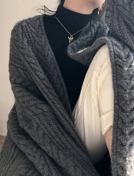 Women's Sweater Cardigan Casual Soft Pure Color Cable Open Front Knitted Long Sleeve Long Tops Knit Outdoor Daily Weekend Blue Apricot Fall Winter