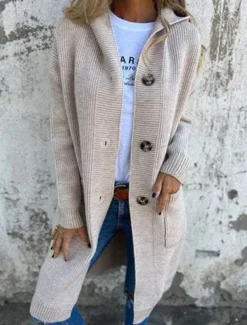 Women's Sweater Cardigan Casual Soft Pure Color Ribbed Hooded Buttons Pocket Knitted Long Sleeve Long Tops Knit Outdoor Daily Weekend Black Yellow Fall Winter