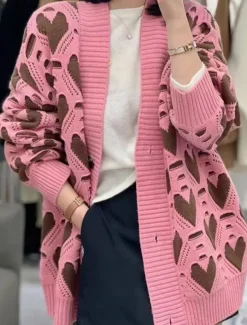 Women's Sweater Cardigan Casual Soft Pure Color Ribbed V Neck Buttons Knitted Print Long Sleeve Long Tops Knit Outdoor Daily Weekend Black Pink Fall Winter