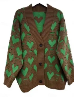 Women's Sweater Cardigan Casual Soft Pure Color Ribbed V Neck Buttons Knitted Print Long Sleeve Long Tops Knit Outdoor Daily Weekend Black Pink Fall Winter