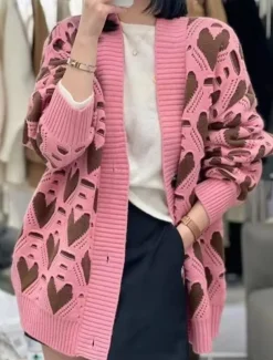 Women's Sweater Cardigan Casual Soft Pure Color Ribbed V Neck Buttons Knitted Print Long Sleeve Long Tops Knit Outdoor Daily Weekend Black Pink Fall Winter