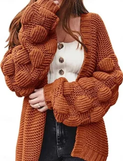 Women's Sweater Cardigan Casual Soft Pure Color Ribbed Open Front Knitted Long Sleeve Long Tops Knit Outdoor Daily Weekend Orange Green Fall Winter