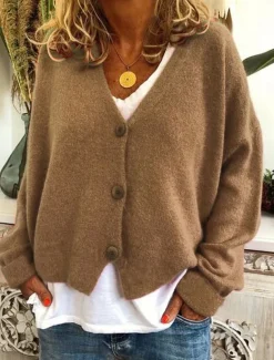 Women's Sweater Cardigan Casual Soft Pure Color Ribbed V Neck Buttons Knitted Long Sleeve Regular Tops Knit Outdoor Daily Weekend Wine Green Fall Winter