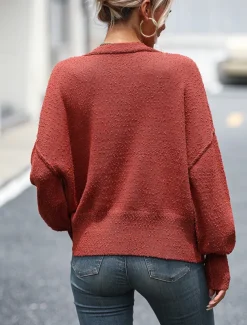 Women's Sweater Cardigan Daily Casual Solid Color Shirt Collar Knitted Textured Long Sleeve Regular Tops Knit Home Work White Red Fall Winter