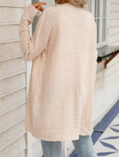 Women's Sweater Cardigan Daily Casual Solid Color Open Front Knitted Long Sleeve Long Tops Knit Home Work Khaki Light Grey Fall Winter