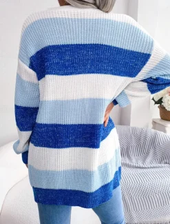 Women's Sweater Cardigan Elegant Fashion Streetwear Striped Pure Color Open Front Knitted Long Sleeve Regular Tops Knit Outdoor Daily Weekend Black Wine Fall Winter