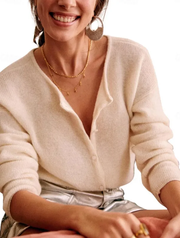 Women's Sweater Cardigan Elegant Fashion Streetwear Pure Color Crew Neck Pocket Buttons Knitted Long Sleeve Regular Tops Knit Outdoor Daily Weekend Black Blue Fall Winter