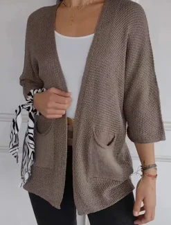 Women's Sweater Cardigan Elegant Fashion Streetwear Pure Color V Neck Pocket Knitted Long Sleeve Regular Tops Knit Outdoor Daily Weekend Black White Fall Winter