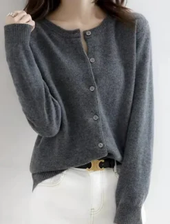 Women's Sweater Cardigan Elegant Fashion Streetwear Pure Color Crew Neck Pocket Knitted Long Sleeve Regular Tops Knit Outdoor Daily Weekend Black White Fall Winter