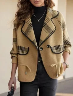 Women's Sweater Cardigan Sweater Jacket Shirt Collar Knit Patchwork Button Knitted Raglan Sleeves Spring Fall Daily Holiday Weekend Daily Stylish Casual Long Sleeve Plaid Color Block Black