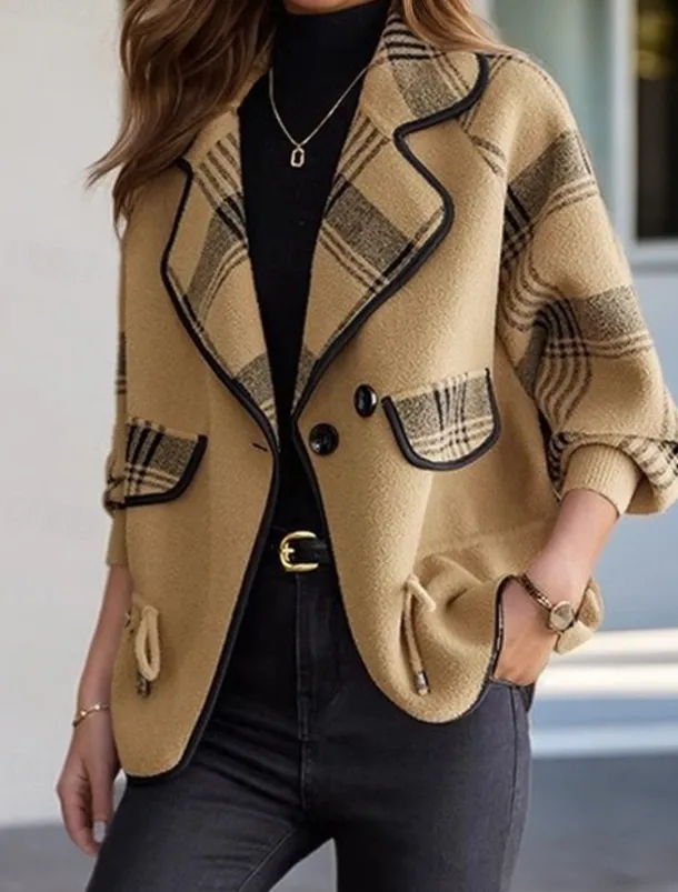 Women's Sweater Cardigan Sweater Jacket Shirt Collar Knit Patchwork Button Knitted Raglan Sleeves Spring Fall Daily Holiday Weekend Daily Stylish Casual Long Sleeve Plaid Color Block Black