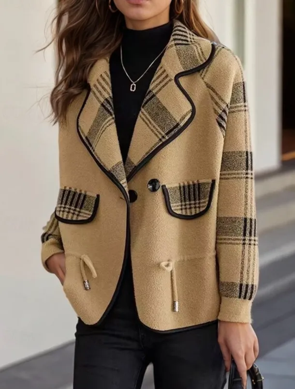 Women's Sweater Cardigan Sweater Jacket Shirt Collar Knit Patchwork Button Knitted Raglan Sleeves Spring Fall Daily Holiday Weekend Daily Stylish Casual Long Sleeve Plaid Color Block Black