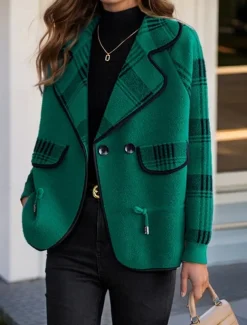 Women's Sweater Cardigan Sweater Jacket Shirt Collar Knit Patchwork Button Knitted Raglan Sleeves Spring Fall Daily Holiday Weekend Daily Stylish Casual Long Sleeve Plaid Color Block Black