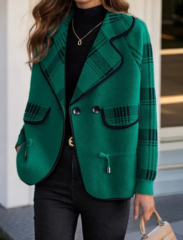 Women's Sweater Cardigan Sweater Jacket Shirt Collar Knit Patchwork Button Knitted Raglan Sleeves Spring Fall Daily Holiday Weekend Daily Stylish Casual Long Sleeve Plaid Color Block Black