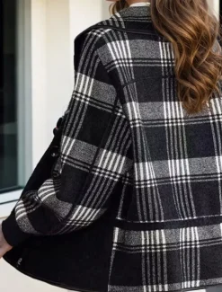 Women's Sweater Cardigan Sweater Jacket Shirt Collar Knit Patchwork Button Knitted Raglan Sleeves Spring Fall Daily Holiday Weekend Daily Stylish Casual Long Sleeve Plaid Color Block Black