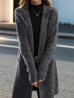 Women's Sweater Cardigan Sweater Jacket Shirt Collar Knit Pocket Knitted Spring Fall Home Daily Weekend Elegant Daily Casual Long Sleeve Pure Color Black Camel