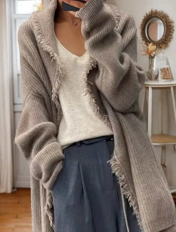 Women's Sweater Cardigan Sweater Jacket Shirt Collar Knit Tassel Knitted Spring Fall Home Daily Weekend Daily Casual Soft Long Sleeve Pure Color Black Camel