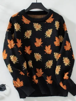 Women's Sweater Casual Graphic Crew Neck Print Long Sleeve Regular Tops Knit Weekend Black Green Fall Winter