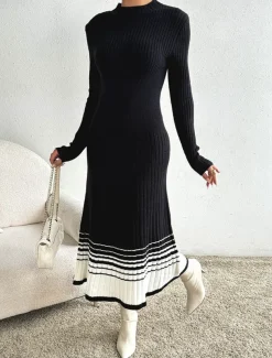 Women's Sweater Casual Print Color Gradient Mock Neck Crewneck Long Sleeve Long Tops Knit Work Black Fall Winter