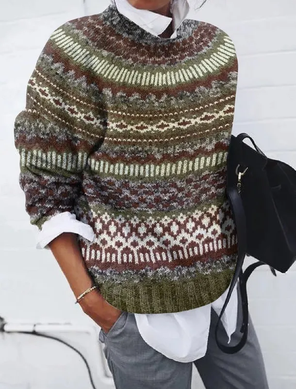 Women's Sweater Casual Soft Geometric Pure Color Ribbed Crew Neck Knitted Print Long Sleeve Regular Tops Knit Outdoor Daily Weekend Red Blue Fall Winter