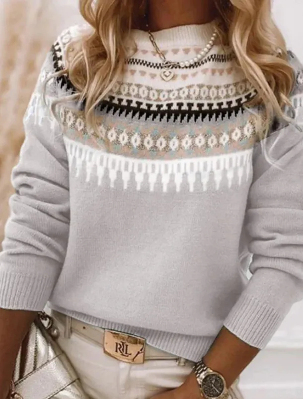 Women's Sweater Casual Soft Geometric Ribbed Crew Neck Knitted Print Long Sleeve Regular Tops Knit Outdoor Daily Weekend Pink Blue Fall Winter