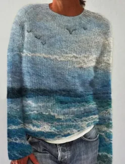 Women's Sweater Casual Soft Graphic Color Block Striped Ribbed Crew Neck Knitted Print Long Sleeve Regular Tops Knit Outdoor Daily Weekend Black Yellow Fall Winter