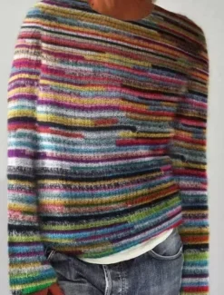 Women's Sweater Casual Soft Graphic Color Block Striped Ribbed Crew Neck Knitted Print Long Sleeve Regular Tops Knit Outdoor Daily Weekend Black Yellow Fall Winter