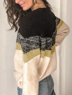 Women's Sweater Casual Soft Geometric Ribbed Crew Neck Knitted Long Sleeve Regular Tops Knit Outdoor Daily Weekend Black Brown Fall Winter