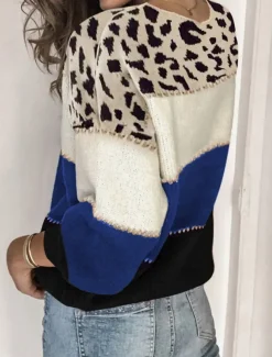 Women's Sweater Casual Soft Leopard Ribbed Crew Neck Knitted Long Sleeve Regular Tops Knit Outdoor Daily Weekend Red Blue Fall Winter
