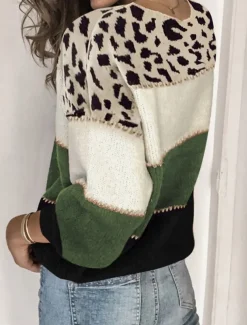 Women's Sweater Casual Soft Leopard Ribbed Crew Neck Knitted Long Sleeve Regular Tops Knit Outdoor Daily Weekend Red Blue Fall Winter