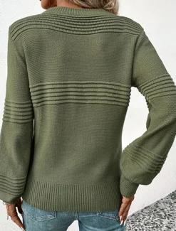 Women's Sweater Casual Soft Pure Color Ribbed Crew Neck Knitted Long Sleeve Regular Tops Knit Outdoor Daily Weekend Army Green Coffee Fall Winter