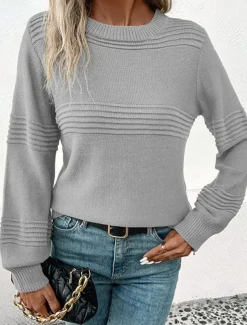 Women's Sweater Casual Soft Pure Color Ribbed Crew Neck Knitted Long Sleeve Regular Tops Knit Outdoor Daily Weekend Army Green Coffee Fall Winter