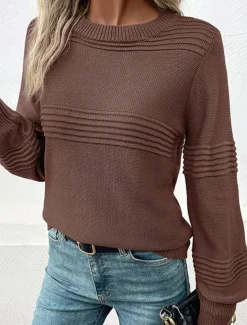 Women's Sweater Casual Soft Pure Color Ribbed Crew Neck Knitted Long Sleeve Regular Tops Knit Outdoor Daily Weekend Army Green Coffee Fall Winter