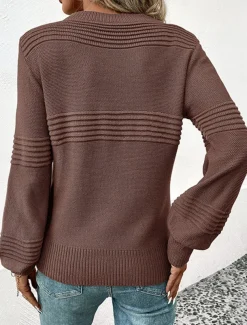 Women's Sweater Casual Soft Pure Color Ribbed Crew Neck Knitted Long Sleeve Regular Tops Knit Outdoor Daily Weekend Army Green Coffee Fall Winter