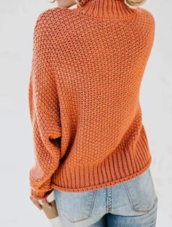 Women's Sweater Casual Soft Pure Color Ribbed Crew Neck Knitted Long Sleeve Regular Tops Knit Outdoor Daily Weekend Orange Khaki Fall Winter