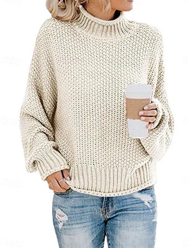 Women's Sweater Casual Soft Pure Color Ribbed Crew Neck Knitted Long Sleeve Regular Tops Knit Outdoor Daily Weekend Orange Khaki Fall Winter