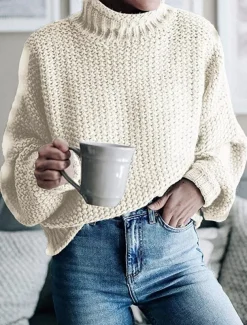 Women's Sweater Casual Soft Pure Color Ribbed Crew Neck Knitted Long Sleeve Regular Tops Knit Outdoor Daily Weekend Orange Khaki Fall Winter