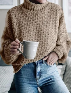 Women's Sweater Casual Soft Pure Color Ribbed Crew Neck Knitted Long Sleeve Regular Tops Knit Outdoor Daily Weekend Orange Khaki Fall Winter