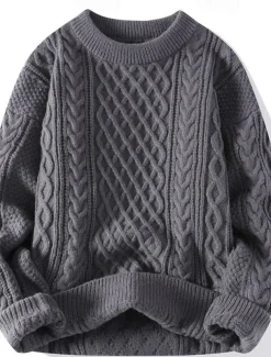 Women's Sweater Casual Soft Pure Color Cable Crew Neck Knitted Long Sleeve Regular Tops Knit Outdoor Daily Weekend Blue Beige Fall Winter