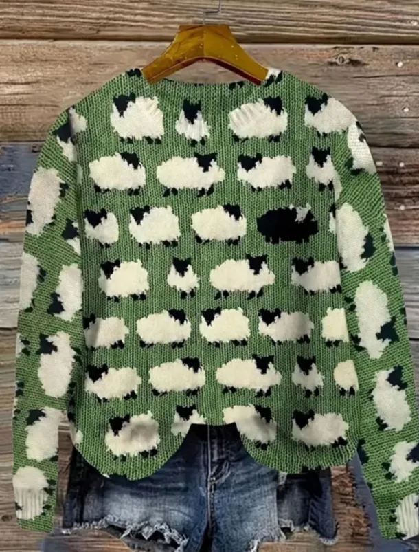 Women's Sweater Casual Soft Floral Graphic Animal Ribbed Crew Neck Knitted Print Long Sleeve Regular Tops Knit Outdoor Daily Weekend Yellow Blue Fall Winter