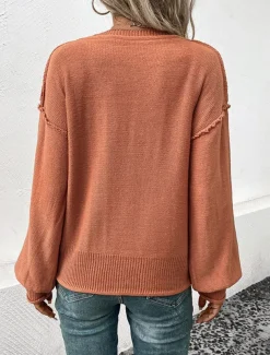 Women's Sweater Casual Soft Pure Color Ribbed V Neck Knitted Long Sleeve Regular Tops Knit Outdoor Daily Weekend Red Brown Fall Winter