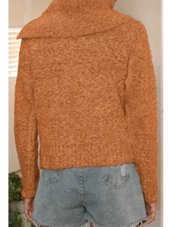 Women's Sweater Casual Soft Pure Color Ribbed Shirt Collar Buttons Knitted Long Sleeve Regular Tops Knit Outdoor Daily Weekend Brown Green Fall Winter