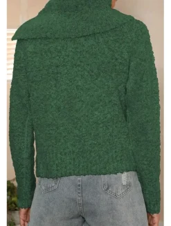 Women's Sweater Casual Soft Pure Color Ribbed Shirt Collar Buttons Knitted Long Sleeve Regular Tops Knit Outdoor Daily Weekend Brown Green Fall Winter