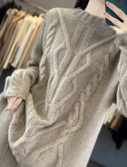 Women's Sweater Casual Soft Pure Color Cable Stand Collar Knitted Long Sleeve Regular Tops Knit Outdoor Daily Weekend Black White Fall Winter