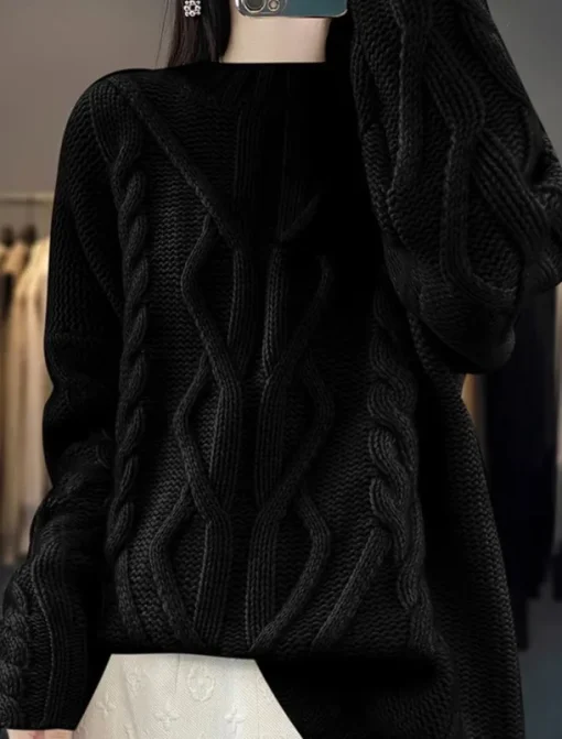Women's Sweater Casual Soft Pure Color Cable Stand Collar Knitted Long Sleeve Regular Tops Knit Outdoor Daily Weekend Black White Fall Winter