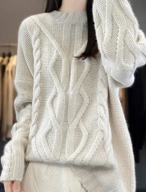 Women's Sweater Casual Soft Pure Color Cable Stand Collar Knitted Long Sleeve Regular Tops Knit Outdoor Daily Weekend Black White Fall Winter